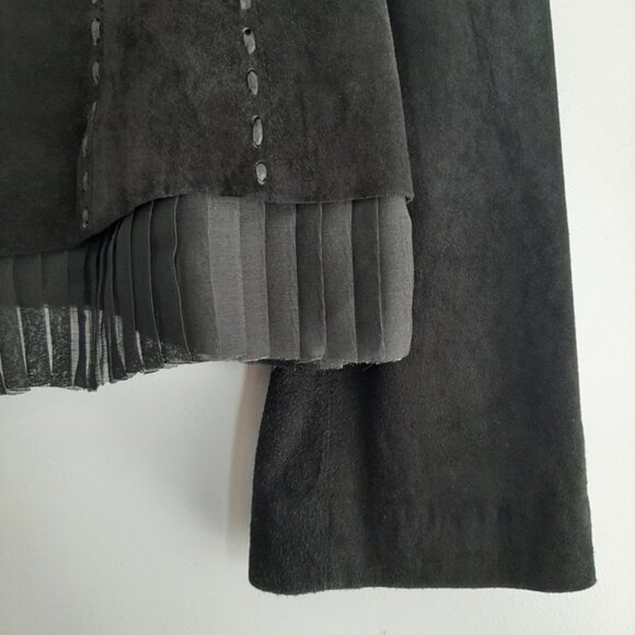 DANIER Genuine Suede Leather Jacket Blazer Button Front Sheer Hem Black Sz M - Picture 11 of 15